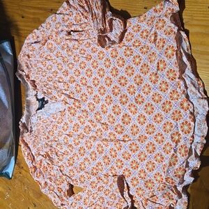 Bobeau Sz L 100 % Rayon Orange Floral Blouse Sz L